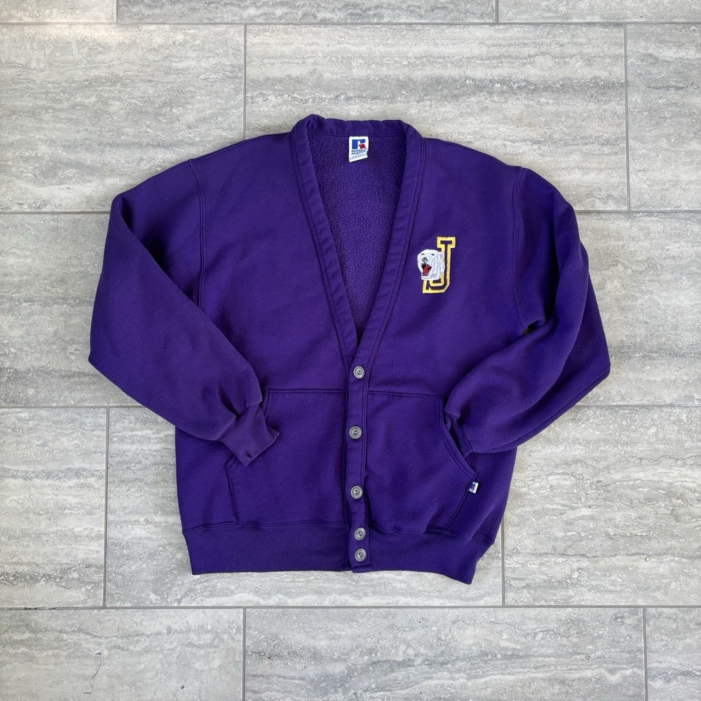 Vtg Russell Athletic Purple Letterman Cardigan J White Tiger  Grandpacore